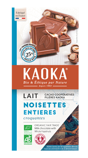 Kaoka Chocolat lait 38% noisettes bio 180g - 1661
